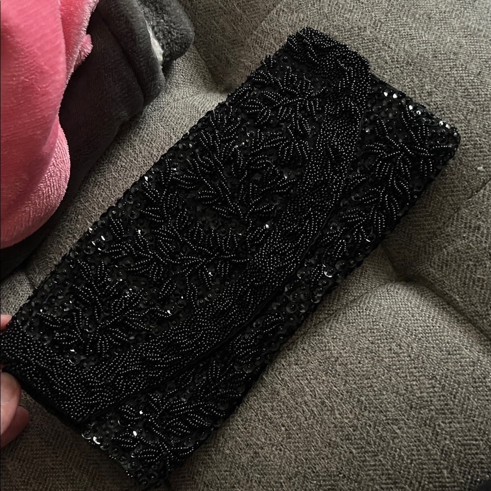 Elegant Black Beaded Clutch